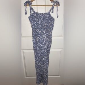 Gilli Dusty Blue Tropical Leaf Jumpsuit | Size M | EUC | Vacation Ready